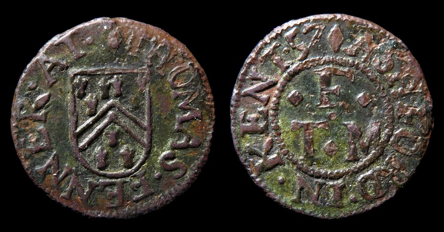 Thomas Fenner, Ashord Kent, 17th Century Trade Token.  THOMAS FENNER AT, Grocers Arms. R. ASHORD