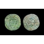 English Medieval Jetton.  Edward II, 1307-27. Type 17 variant. Copper, 1.13g. 19.32 mm. Crude