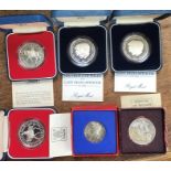 Four Royal Mint silver proof crowns in original  cases with certificates along with the silver 1937