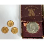 Three Sovereigns and a 1951 Festival of Britain  Crown, Sovereigns Victoria Jubilee head 1889,