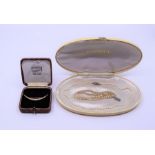 A 15ct yellow gold pearl set crescent brooch, a graduated cultured pearl necklace and a simulated