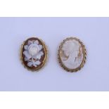 Two 9ct gold mounted cameo brooches