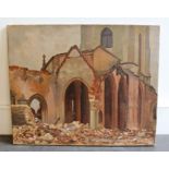 Waldren West 1904-1994 An interesting WW2 Period oil on canvas study depicting bomb damage