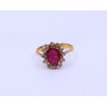 A high ct Indian ruby and diamond ring