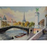 A 20th cent Oil on canvas landscape depicting Paris , indisitictly signed