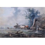 Peter La Cave 1789-1816 watercolour of cattle in landscape, Melville gallery verso