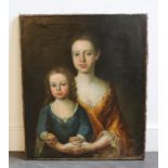An 18th cent oil on canvas study mother and child