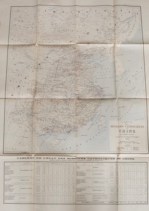 Scarce map showing Catholic Missions in China, 1890. Carte des Missions Catholiques en Chine, by