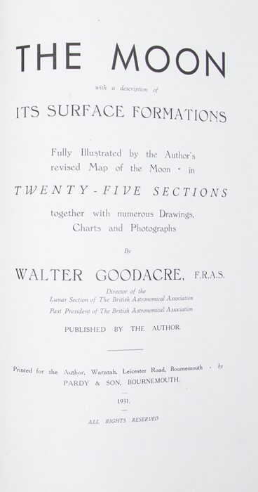 Goodacre, Walter. The Moon with a description of Its Surface Formations, Fully Illustrated by the - Image 2 of 2