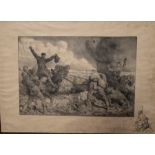 Lucien Jonas (French, 1880-1947), two WW1 battle scenes, lithographs, each featuring crayon remarque