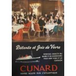 Cunard travel poster, Joie de Vivre, 1939, 40" by 25". Well-preserved, clean, bright, faint creasing