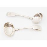 A George IV silver fiddle pattern sauce ladle, by WT, London, 1827 together with a later example, by