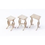 A set of three Chinese export silver novelty nest of miniature tables, stamped 90, maker's mark