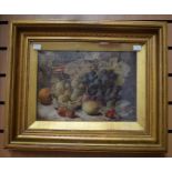 Oliver Clare (1853-1927), still life depicting a fruit scene with berries, grapes and apples. Oil on