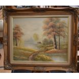 A collection of five oils on canvas, decorative landscapes. (5)