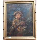 19th century oil on canvas of a child, 40 x 31cm