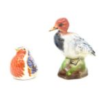 Royal Crown Derby paperweight of a Robin gold stopper along with 1930s Shelley Duck.