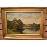 William L Turner (1867-1936) 'A Bright Afternoon in Summer, Melbourne Lake, Derbyshire', titled to