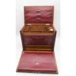 Early 20th century oak writing box with drop down front, red leather interior, along with two Pierre