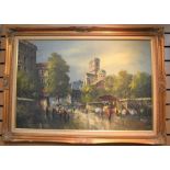 Large 20th Century furniture painting of a Parisian scene, possibly Montmartre, oil on canvas,