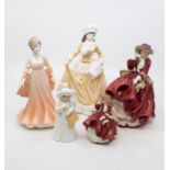 Collection of Royal Doulton and Coalport ladies, five in all, Top of the Hill, Past Times,