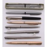 A collection of assorted Parker Pens and pencils, some with gold plated cases.