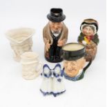 Collection of Royal Doulton Toby Miniatures and Delft figures.