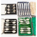 Three sets of six early 20th Century cased silver teaspoons, various dates and makers together