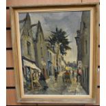 Rene le Forestier (1903 - 1972), French School, a rural village market street, oil on canvas, 40 x