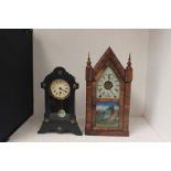 A 19th century American mantel clock, by Jerome & Co, eight-day movement, walnut veneered gothic