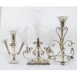 An early 20th Century sterling silver epergne, hallmarked rubbed, filled together with two silver