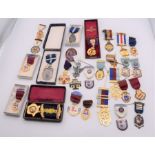 Large collection of Masonic medals, mid 20th century to late, some cased and loose 27 in all.