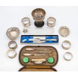Silver cased manicure set along with other silver items and white plated metal including silver