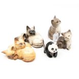 Five Beswick animal figures, comprising siamese cat figure group '1296', a further cat figure