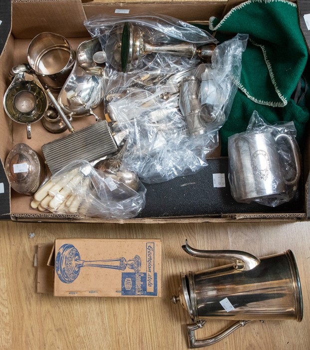 *****WITHDRAWN***** A collection of silver plate to include: coffee pot, pair of Georgian style
