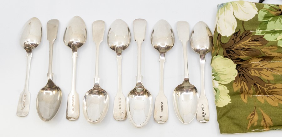 Seven various 19th & 20th Century silver fiddle pattern dessert spoons, various dates and makers,