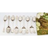 Seven various 19th & 20th Century silver fiddle pattern dessert spoons, various dates and makers,