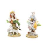 A pair of Continental 19th Century porcelain figures modelled as Lady cutting wheat with a sythe,