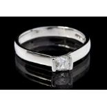 An old cut diamond solitaire platinum ring, comprising an old cushion cut diamond approx 0.28ct,