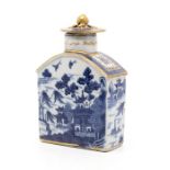 Mid 18th century blue and white Chinese Porcelain tea caddy with lid willow design.