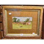 Early 20th century watercolour of cows in field signed and dated 1901. 22cm x 14cm.