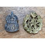 Hallmarked Sterling Silver A.R.P badge with a R.A.F cap badge.