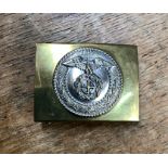S.A enlisted mans buckle. 1934 model, Brass with nickel plated embossed face, unmarked reverse.