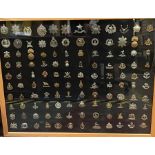 Large Framed Collection of British Army Cap Badges from WW2 and Post War (120).