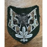 WW2 German Army Standard Bearers uniform shield badge, Thick Silver Bullion wire thread  on a