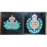 WW2 hand made coloured foil pictures pressed between glass, one of the Royal Engineers the  other of