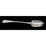 Irish Interest: A Victorian Irish silver Old English with dog nose pattern large straining spoon,