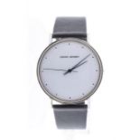 Henning Koppel for Georg Jensen - a stainless steel wristwatch, design 318, pale grey 35mm dial with