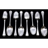A group of eight early 18th Century silver Hanoverian table spoon, with rat tails, engraved with a