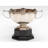 Agricultural Interest: A George V silver two handled trophy, facet side with applied reeded and
